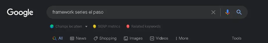google search bar indexing results for framework series el paso